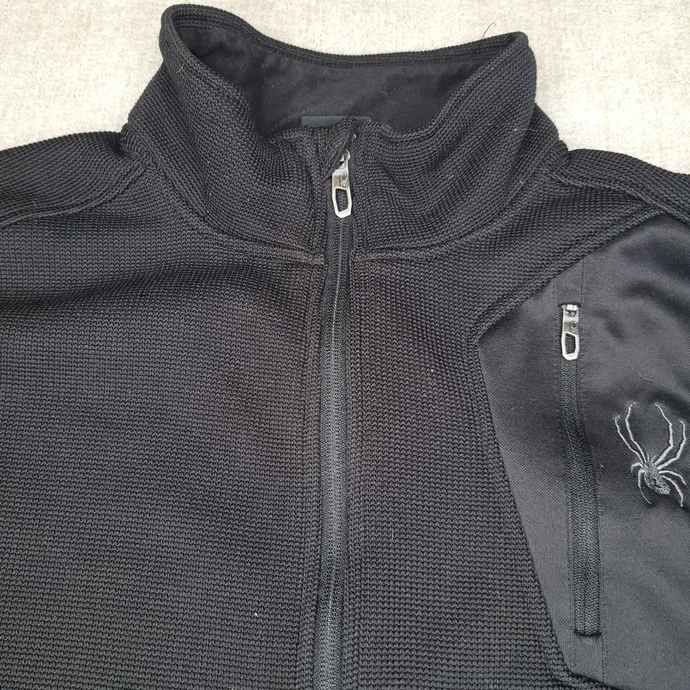 Spyder Full Zip Sweater Jacket Mens M Black Knit Fleece Core Midlayer Nice